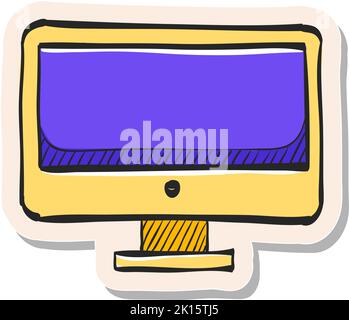 Hand drawn Desktop computer icon in sticker style vector illustration Stock Vector