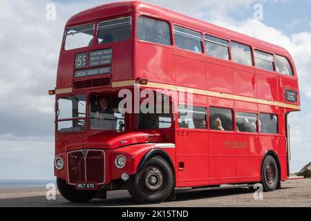The Red Bus At Calton Hill, Edinburgh Tourist Attraction Stock Photo