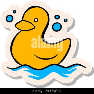 Hand drawn rubber duck bath toy in sticker style vector illustration Stock Vector