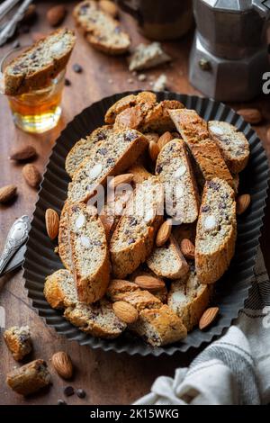Gluten free Italian cantucci biscuits with almonds and chocolate chips Stock Photo