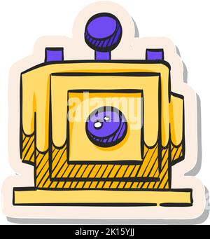 Hand drawn Large format camera icon in sticker style vector illustration Stock Vector