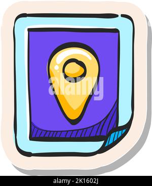 Hand drawn Pin location map icon in sticker style vector illustration Stock Vector