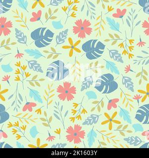 Ornamental ditsy floral seamless pattern design. Repeating texture of blooming flowers and leaves. Background for surface printing Stock Vector