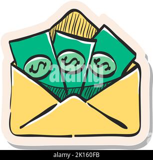 Hand drawn Money envelope icon in sticker style vector illustration Stock Vector