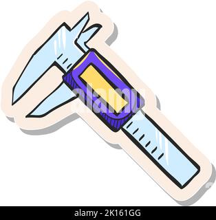 Hand drawn Digital caliper icon in sticker style vector illustration Stock Vector