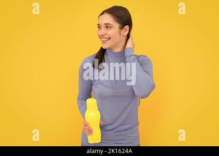 drinking per day. hydration vitality. be hydrated. nice woman hold mineral water. Stock Photo