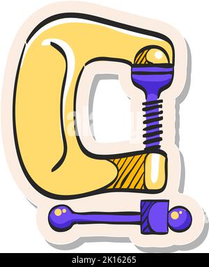 Hand drawn Clamp tool icon in sticker style vector illustration Stock Vector
