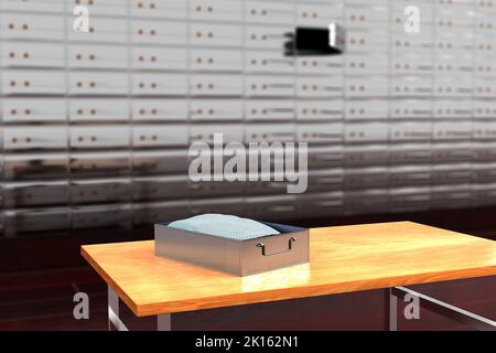 Safes box on bank. 3D Render Stock Photo