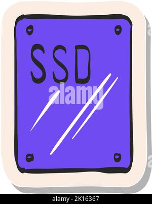 Hand drawn Solid state drive icon in sticker style vector illustration Stock Vector