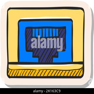 Hand drawn Local area connector icon in sticker style vector illustration Stock Vector
