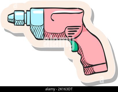 Hand drawn Electric drill icon in sticker style vector illustration Stock Vector