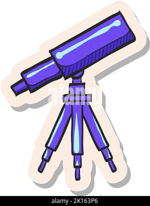 Hand drawn Telescope icon in sticker style vector illustration Stock Vector