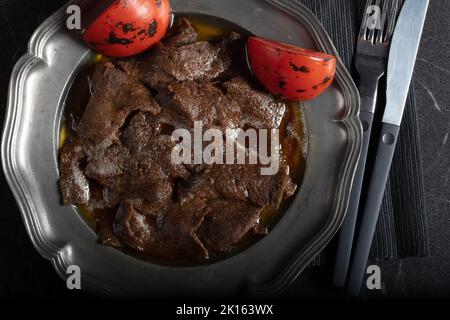 Shawarma Beef Turkish traditional doner kebap on plate  Stock Photo