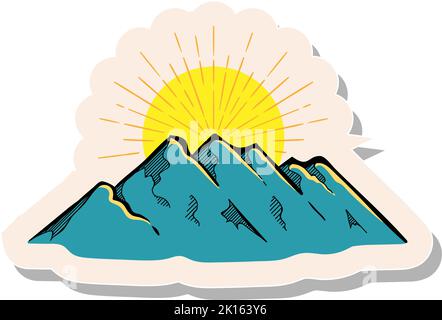 Hand drawn mountains in sticker style vector illustration Stock Vector