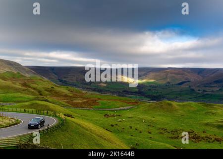 Driving over Mam Tor in the Peak District Stock Photo