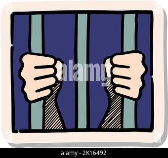 Hand drawn jail icon in sticker style vector illustration Stock Vector