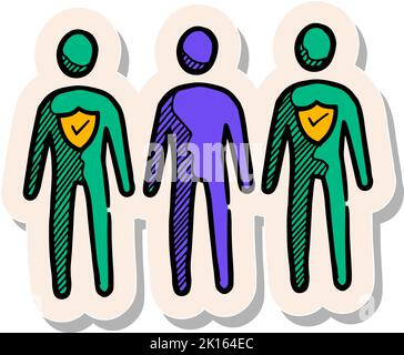 Hand drawn herd immunity concept icon in sticker style vector illustration Stock Vector