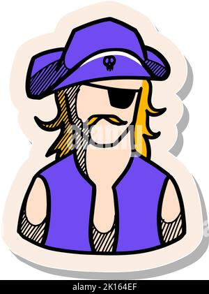 Hand drawn pirate icones in sticker style vector illustration Stock Vector