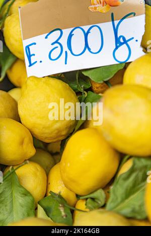 Amalfi Coast lemons - Italy - Italian yellow lemon  - Citrus limon - European lemmons - whole lemmon Stock Photo