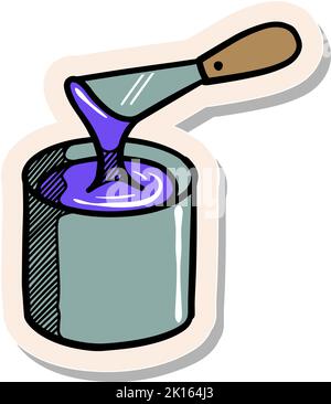 Hand drawn paint bucket icon in sticker style vector illustration Stock Vector