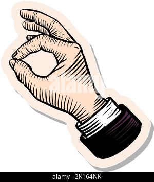 Hand drawn okay gesture using thumb and index finger in sticker style vector illustration Stock Vector