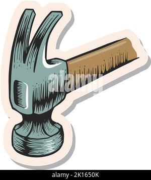 Hand drawn claw hammer icon woodworking tool in sticker style vector illustration Stock Vector