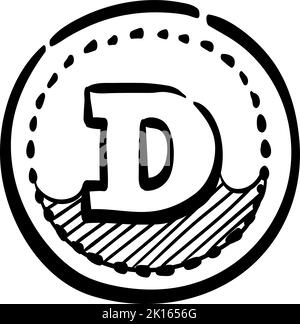 hand drawn vector illustration of Dogecoin cryptocurrency symbol. Stock Vector