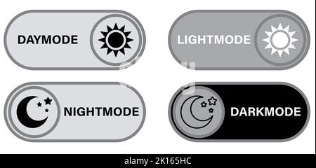 On and Off toggle switch buttons. Light and Dark Buttons. Day and night mode sign. flat style. Stock Photo
