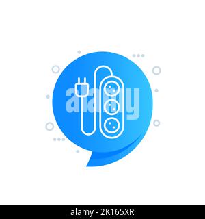 power strip with 3 sockets line icon Stock Vector