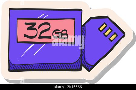 Hand drawn Compact flash and SD card icon in sticker style vector illustration Stock Vector