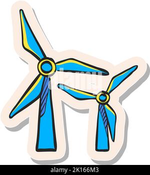 Hand drawn Wind turbine icon in sticker style vector illustration Stock Vector