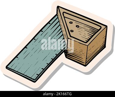 Hand drawn ruler in woodcut woodworking tool in gold foil texture ...