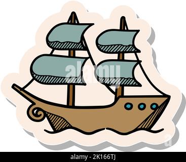 Hand drawn pirate ship icones in sticker style vector illustration Stock Vector