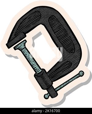Hand drawn clamp icon woodworking tool in sticker style vector illustration Stock Vector