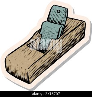 Hand drawn wooden plane icon woodworking tool in gold foil texture ...