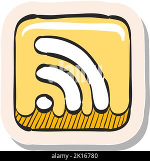 Hand drawn Cup icon with RSS symbol in sticker style vector illustration Stock Vector