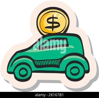 Hand drawn Car piggy bank icon in sticker style vector illustration Stock Vector