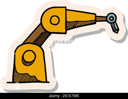 Hand drawn industrial robotic arm icon in sticker style vector illustration Stock Vector