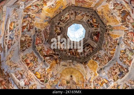 Florence Cathedral - Duomo Santa Maria del Fiore Cathedral Brunelleschi Dome painting - The Last Judgement fresco detail Giorgio Vasari & Zuccari Stock Photo