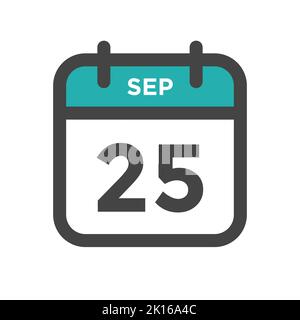 September 25 Calendar Day or Calender Date for Deadline and Appointment Stock Vector