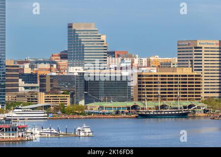 USS Constellation, a sloop-of-war, the last sail-only warship built by the US Navy, in Baltimore Inner Harbor, Baltimore, Maryland. Stock Photo