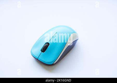 a picture of light blue wireless mouse isolated on white Stock Photo
