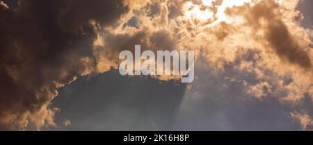 Sky panorama. Beautiful big clouds in the sky. Landscape of the power of heaven and nature. Copy space Stock Photo
