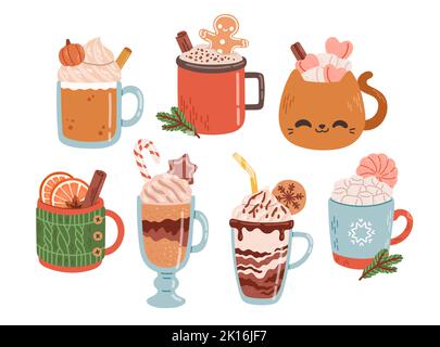 Christmas hot drinks set warm winter vector Stock Vector