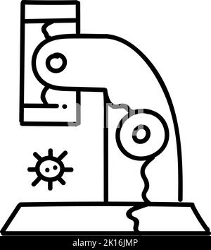 Virus under microscope icon. Hand drawn vector illustration. Editable line stroke. Stock Vector