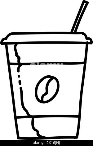 Coffee drink plastic cup with straw icon. Hand drawn vector illustration. Editable line stroke Stock Vector