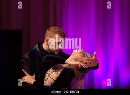 Buenos Aires, Argentina. 15th Sep, 2022. A couple participates in the semifinals of the World Tango Championship in Argentina. Credit: Florencia Martin/dpa/Alamy Live News Stock Photo