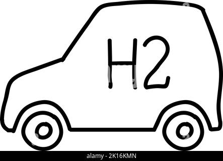 Hydrogen fueled car icon. Hand drawn vector illustration. Editable line stroke. Stock Vector