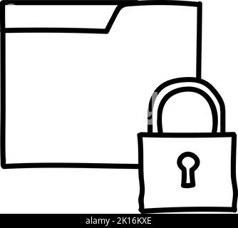 Folder lock icon. Hand drawn vector illustration. Editable line stroke. Stock Vector