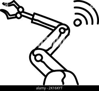 Wireless connected robotic arm icon. Hand drawn vector illustration. Editable line stroke. Stock Vector